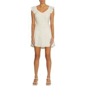 WILDFOX White Casual Ruffle Blair Deep V Neckline Mini Fit & Flair Dress LARGE